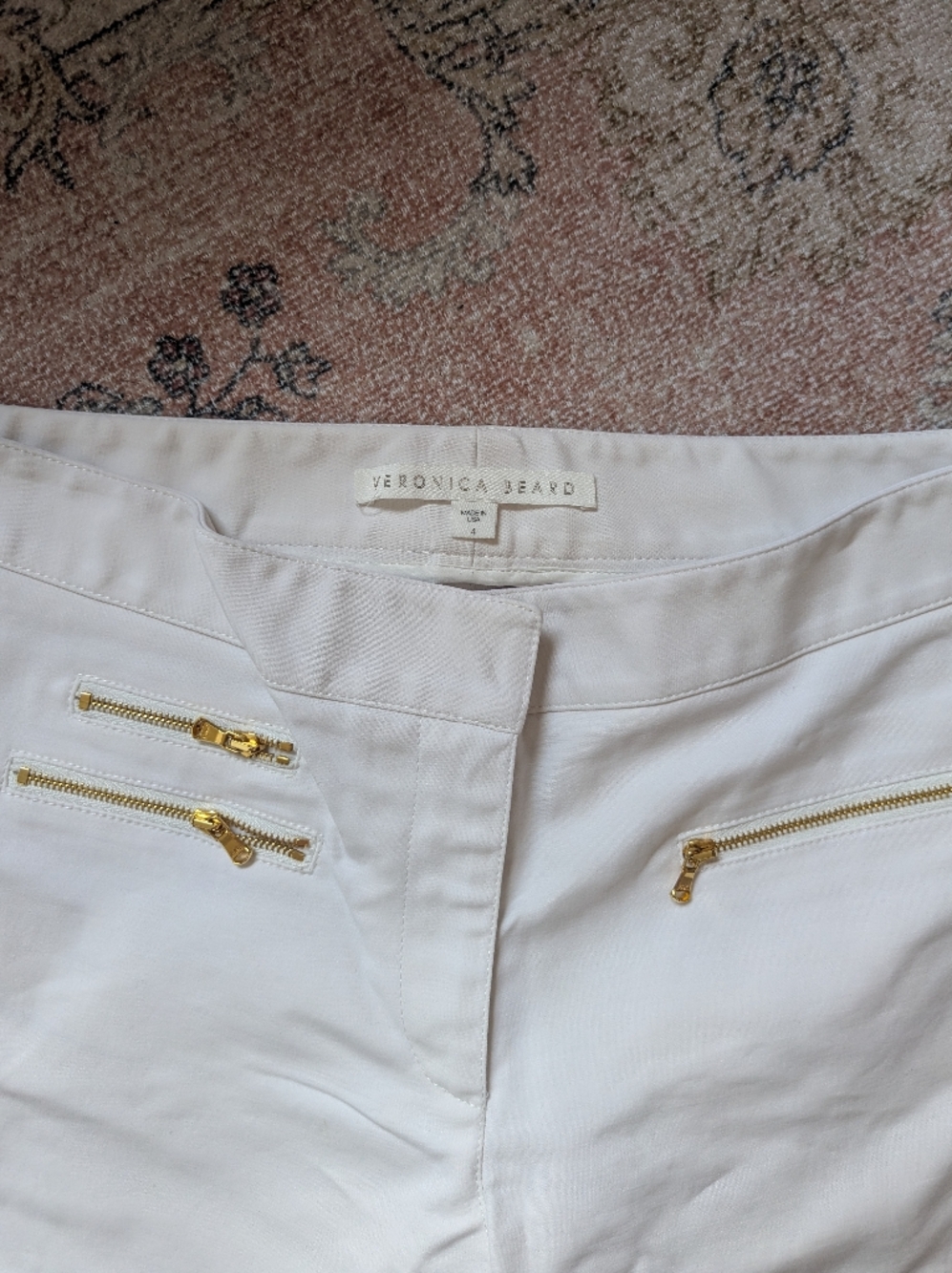Veronica Beard White Women's Jeans with Gold Zipper Detail